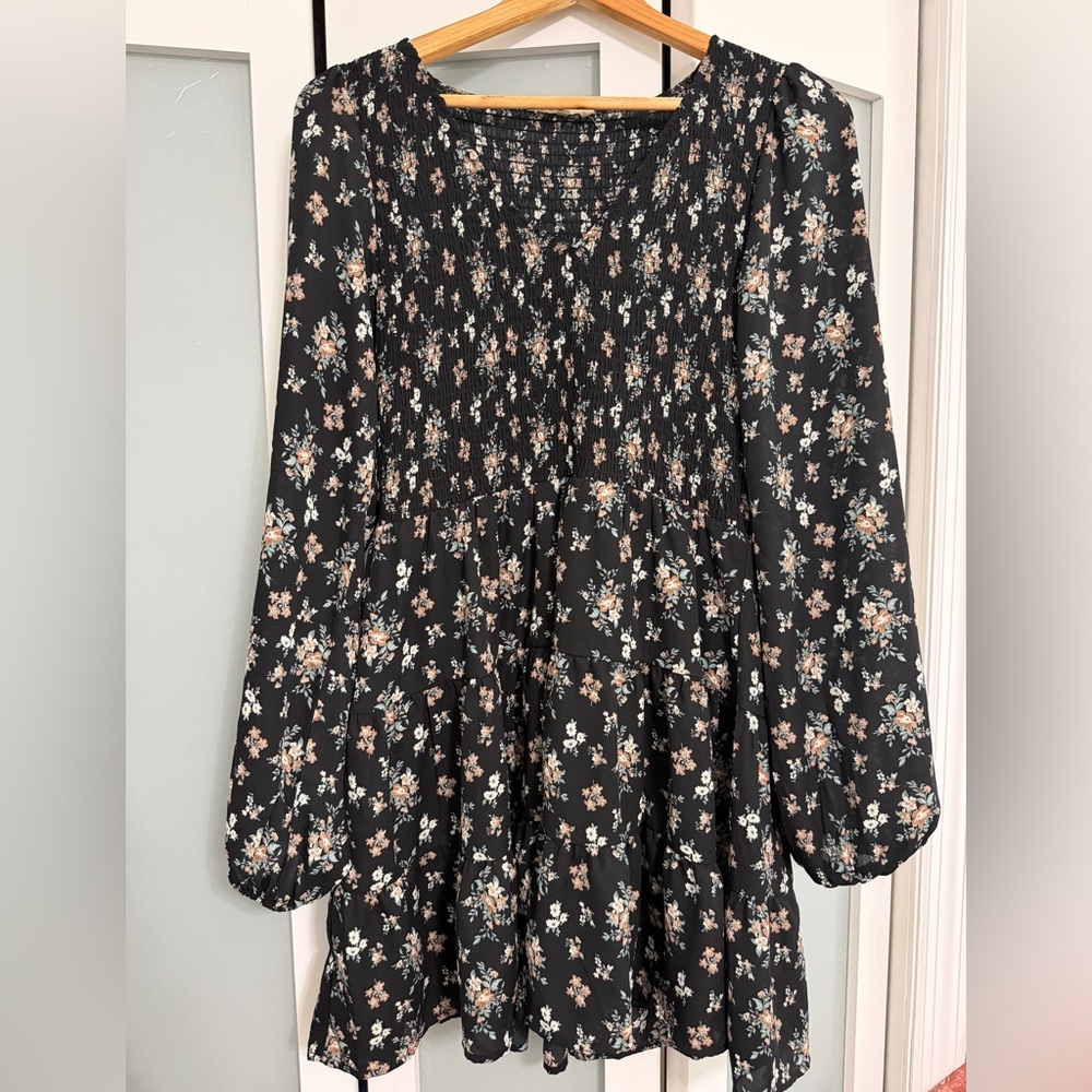 Altar’d State Black Floral Smocked Dress
